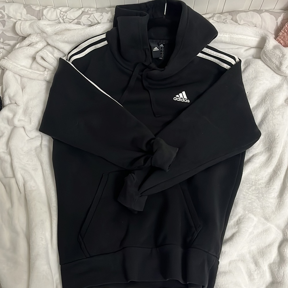 Adidas Classic 3-Striped Black and White Logo Hoodie Size Small